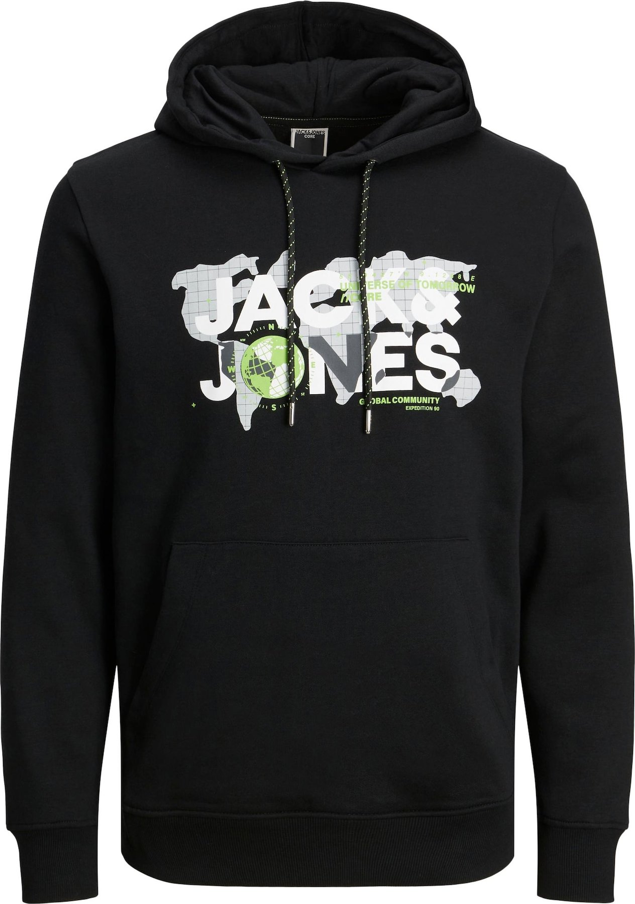 JACK & JONES Mikina 'DUST' limetková / černá / bílá