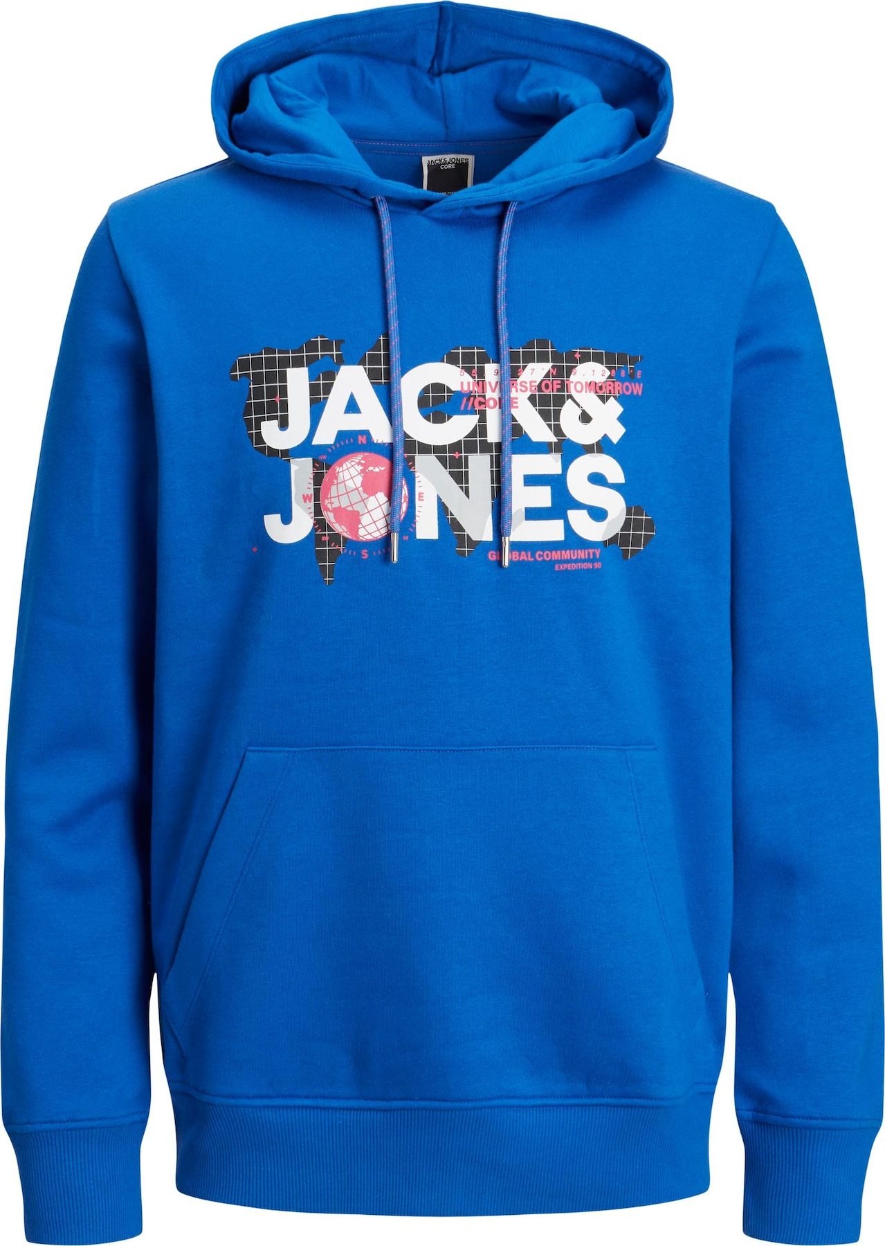 JACK & JONES Mikina 'DUST' modrá / eosin / černá / bílá