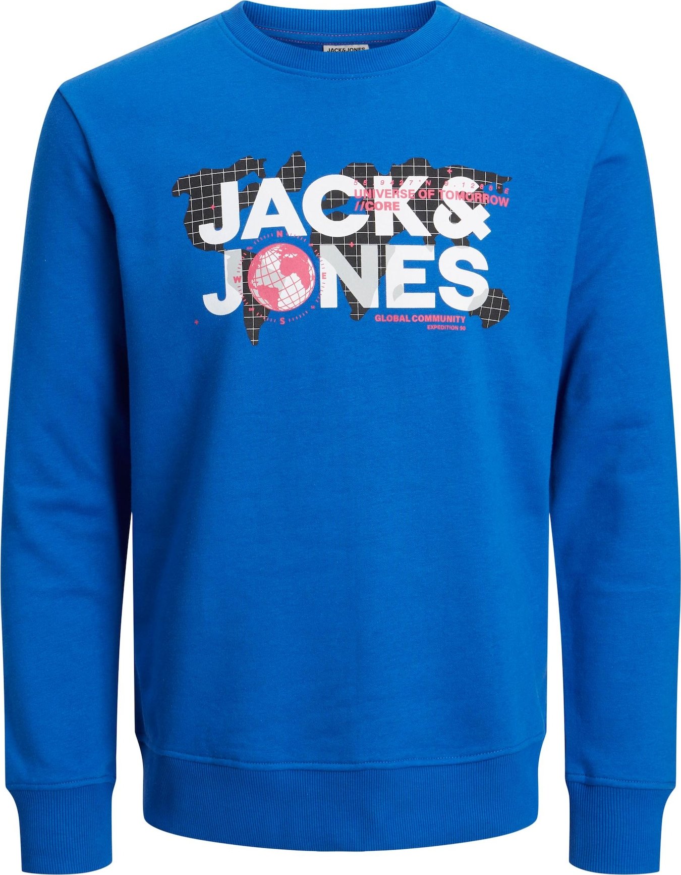 JACK & JONES Mikina 'DUST' modrá / pastelově červená / černá / bílá