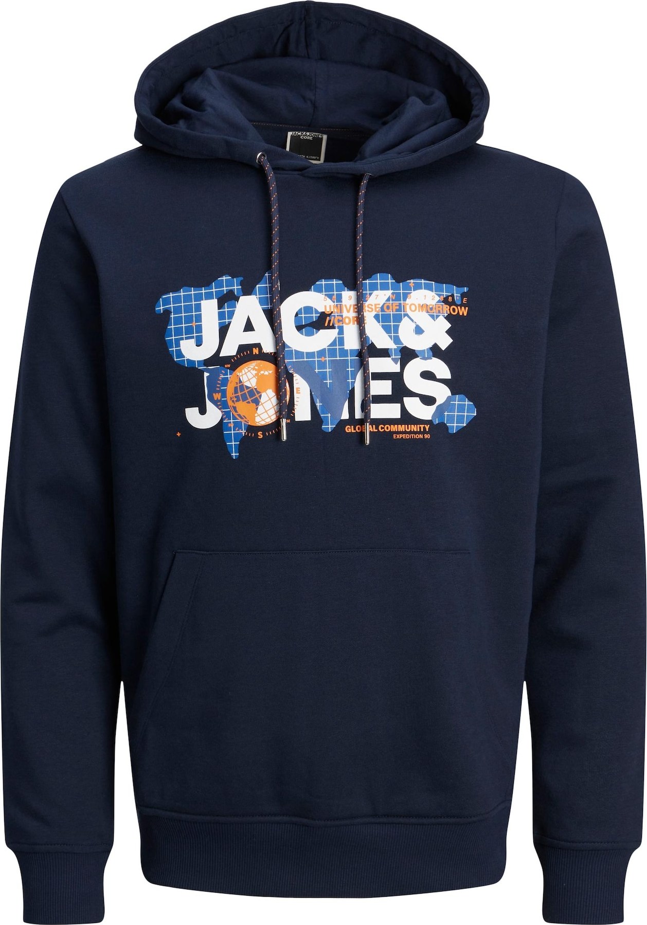 JACK & JONES Mikina 'DUST' námořnická modř / kouřově modrá / oranžová / bílá