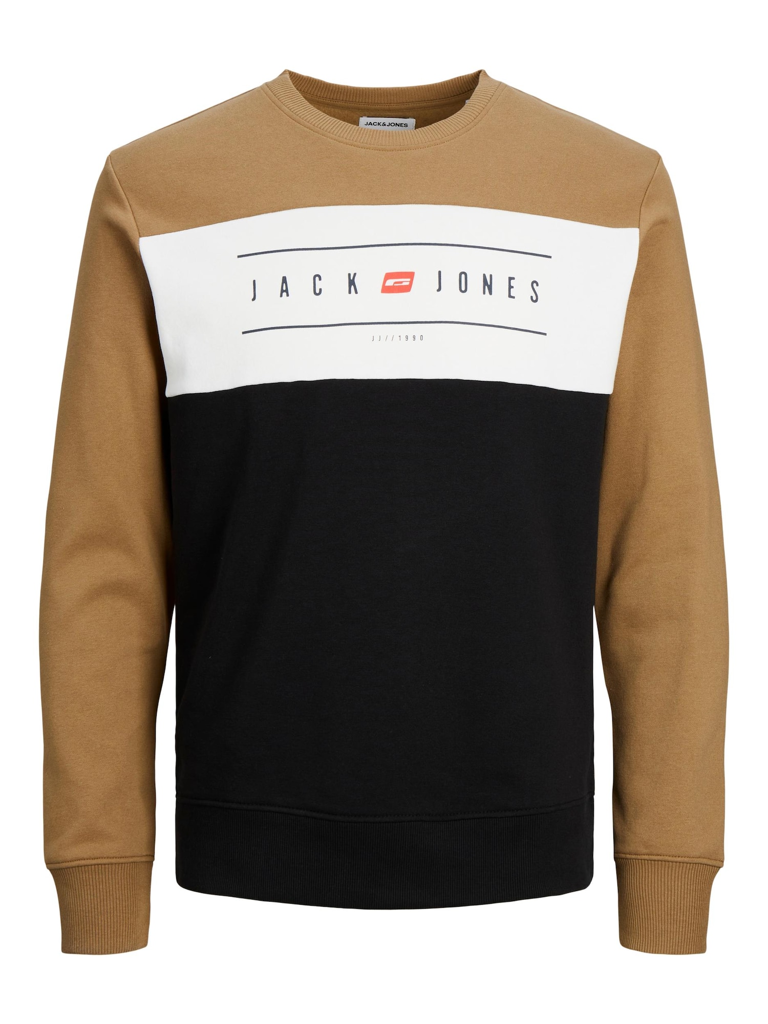 JACK & JONES Mikina 'ELLIOT' karamelová / ohnivá červená / černá / bílá