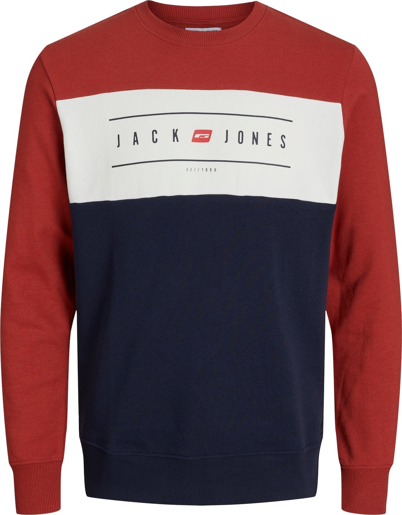 JACK & JONES Mikina 'ELLIOT' námořnická modř / krvavě červená / černá / offwhite