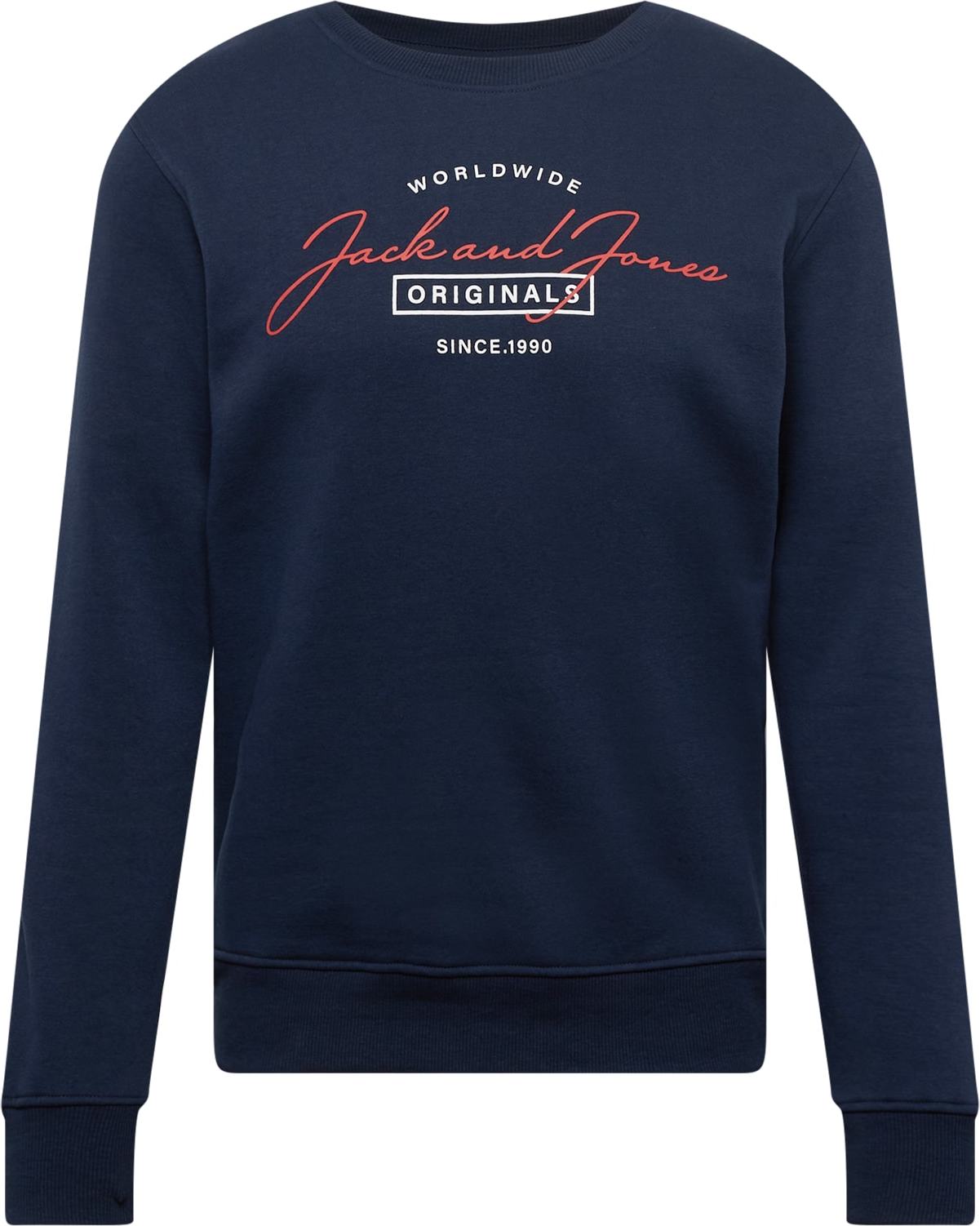 JACK & JONES Mikina 'JORFERRY SWEAT CREW NECK FST' námořnická modř / červená / bílá