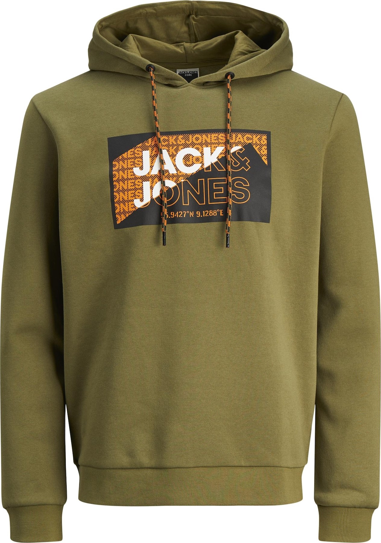 JACK & JONES Mikina 'Logan' olivová / oranžová / černá / bílá