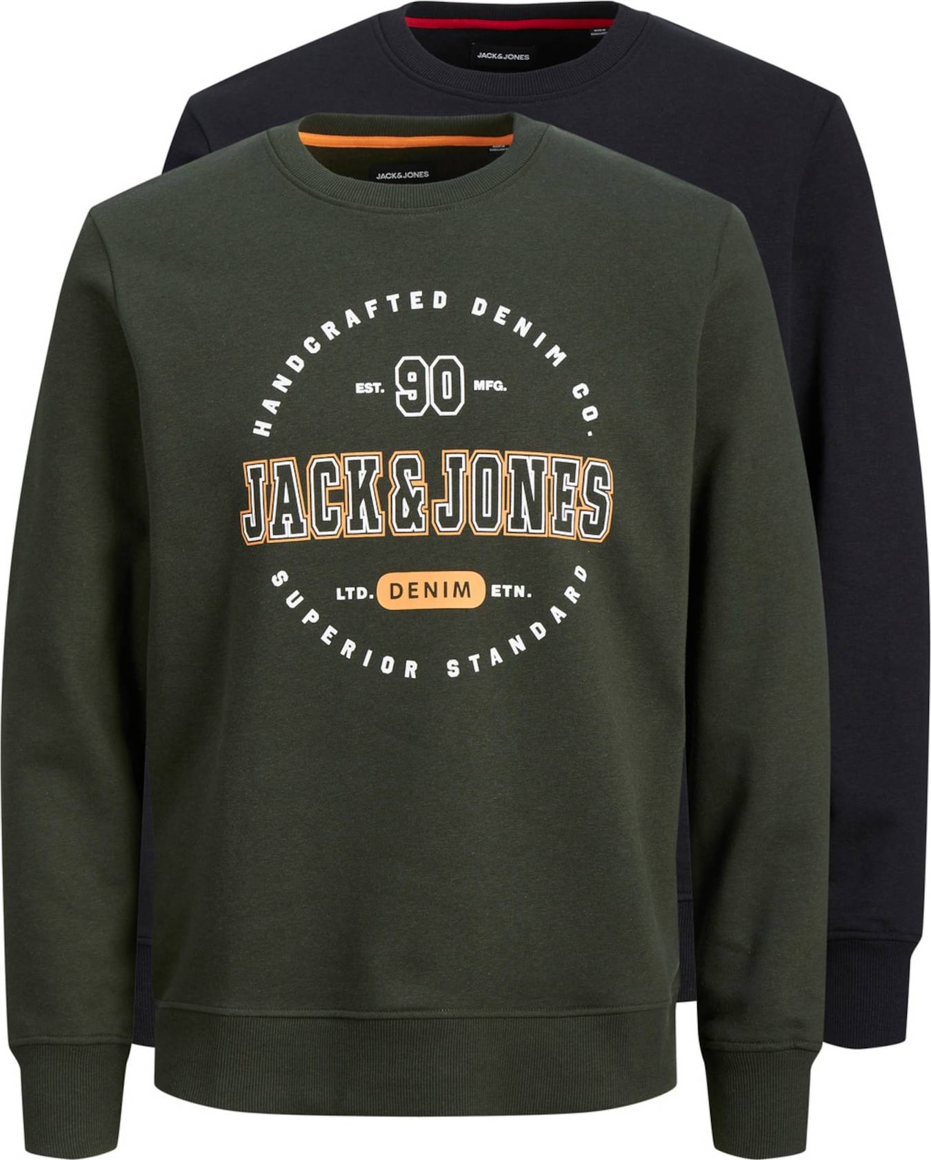 JACK & JONES Mikina 'Stamp' tmavě zelená / červená / černá / bílá