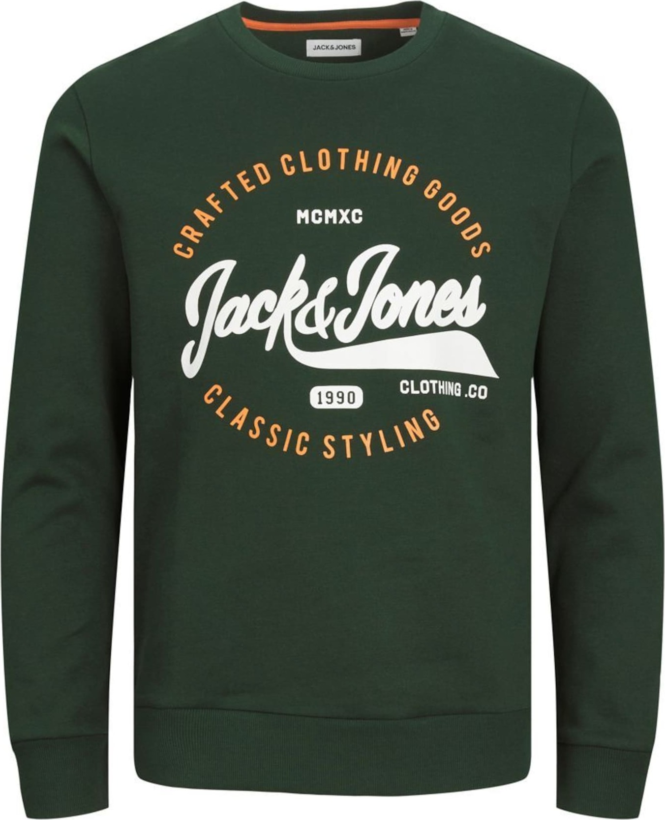 JACK & JONES Mikina tmavě zelená / bílá