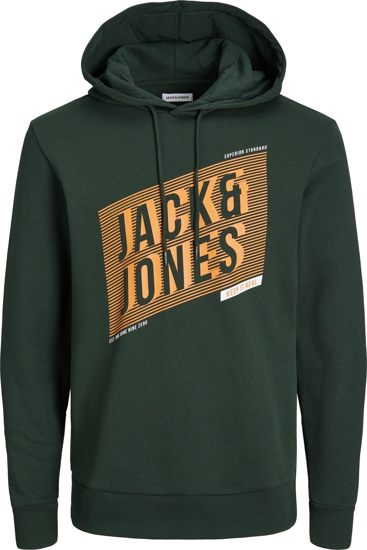 JACK & JONES Mikina tmavě zelená / pastelově oranžová / bílá