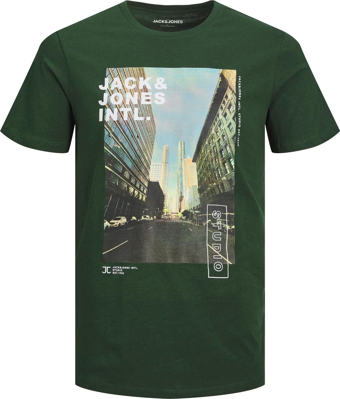 JACK & JONES Tričko 'GARNER' nebeská modř / antracitová / tmavě zelená / bílá