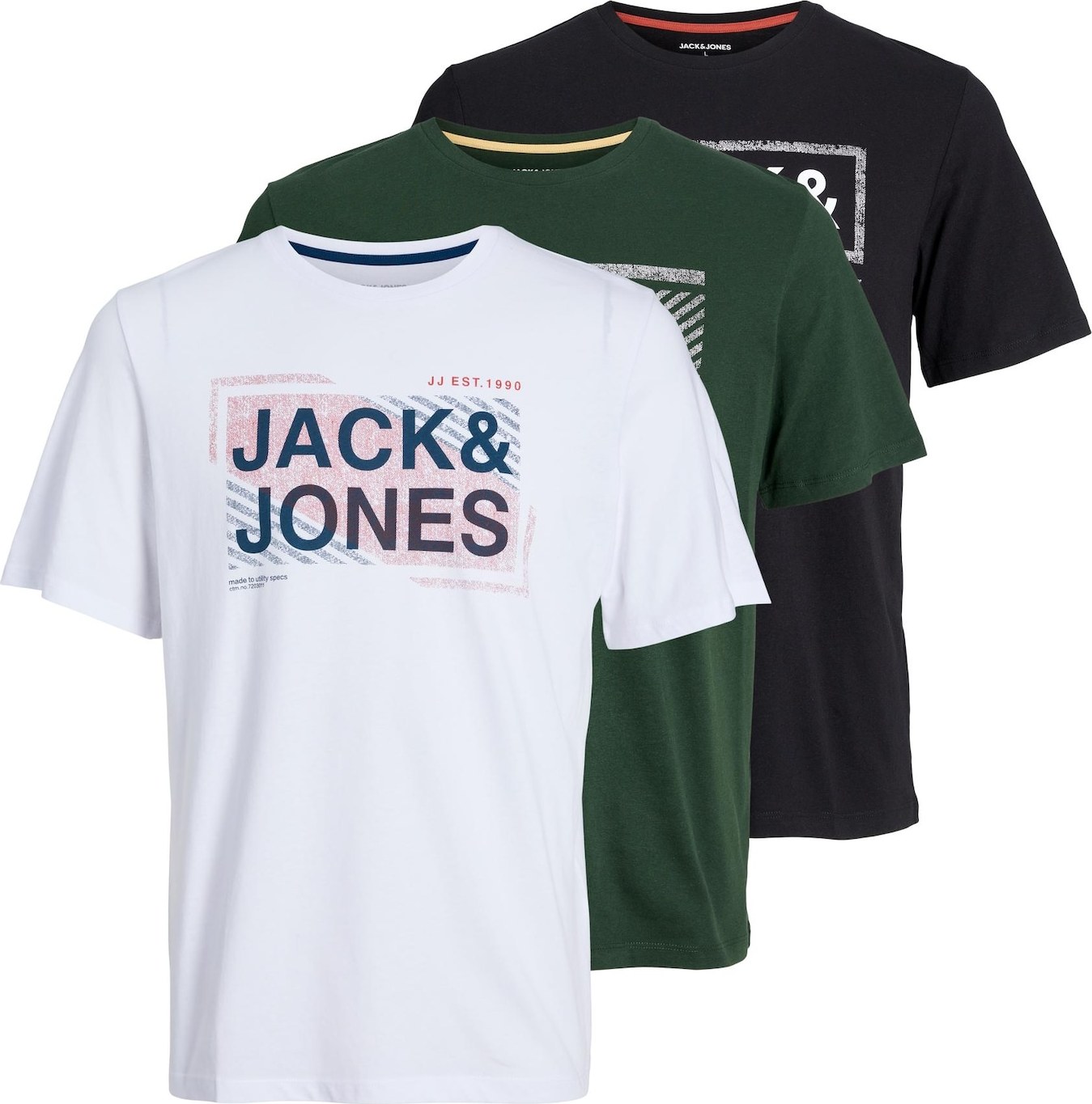 JACK & JONES Tričko 'Kain' tmavě zelená / mix barev / černá / bílá