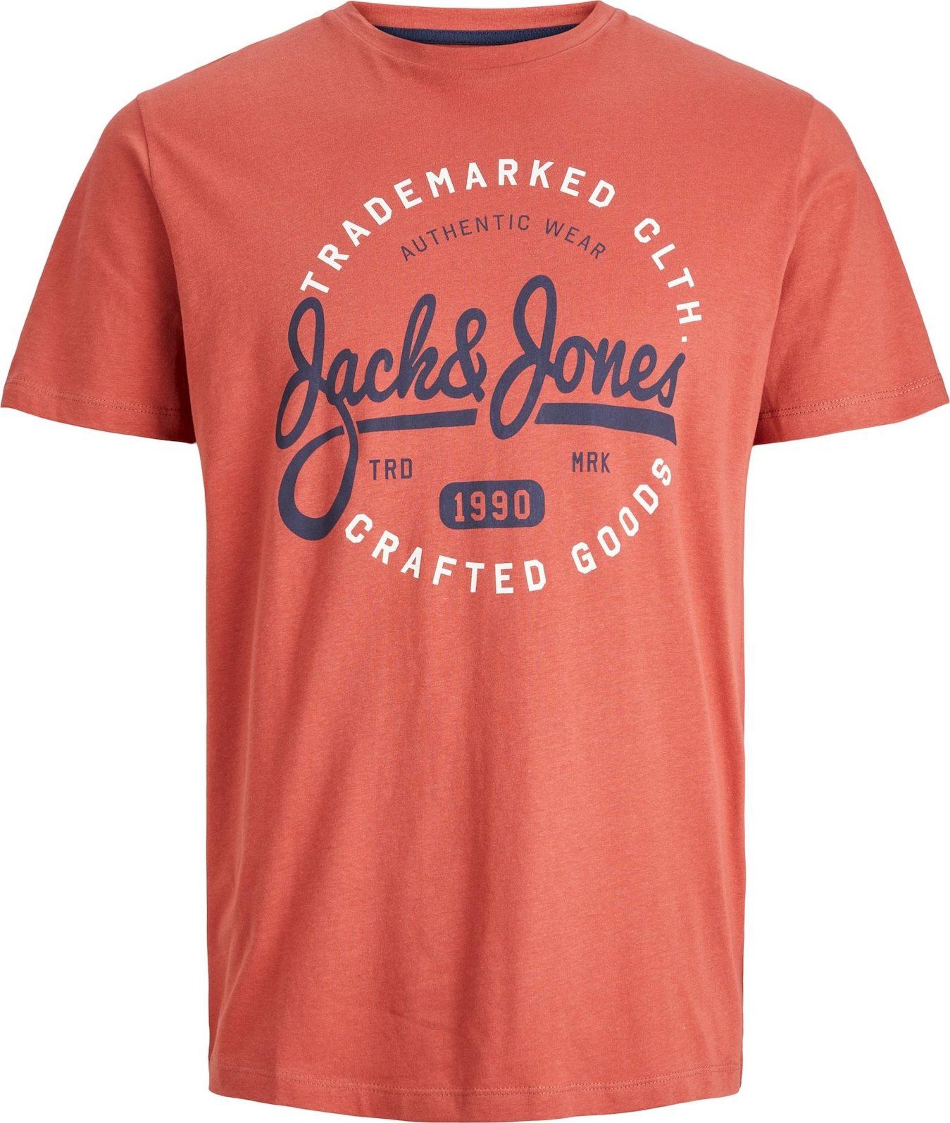 JACK & JONES Tričko 'MIKK' námořnická modř / oranžově červená / bílá