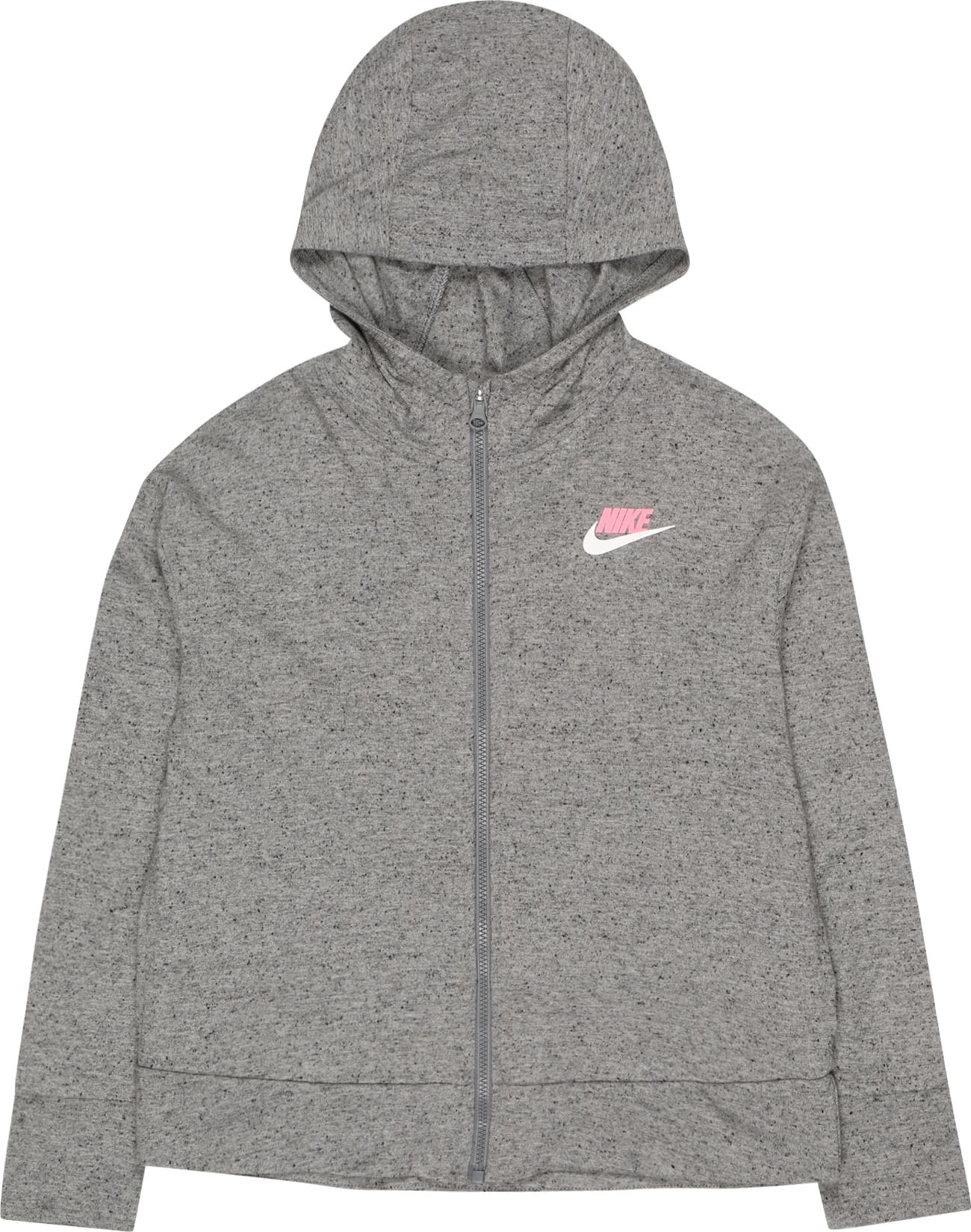 Nike Sportswear Mikina šedý melír / růžová / bílá