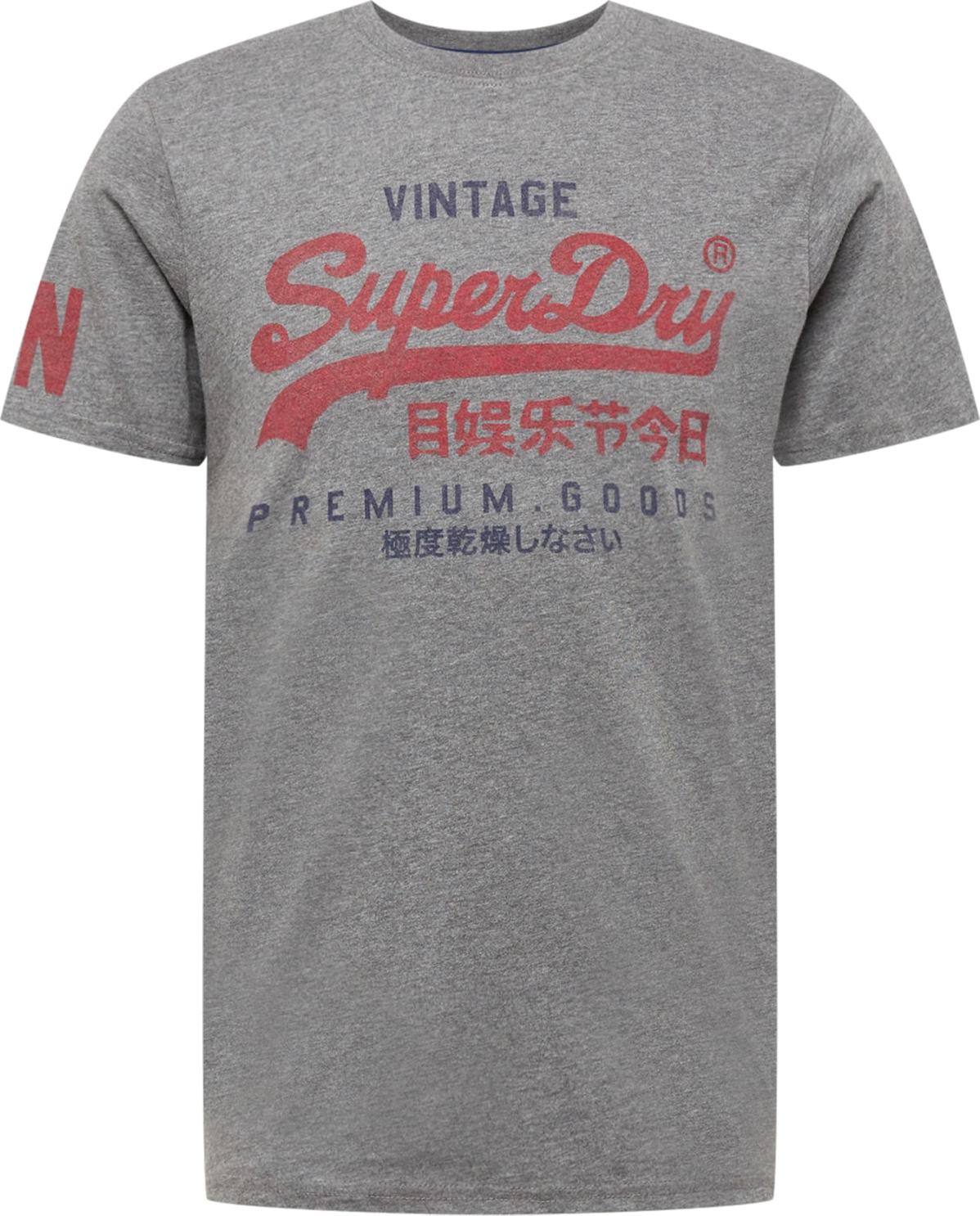 Superdry Tričko námořnická modř / šedý melír / červená