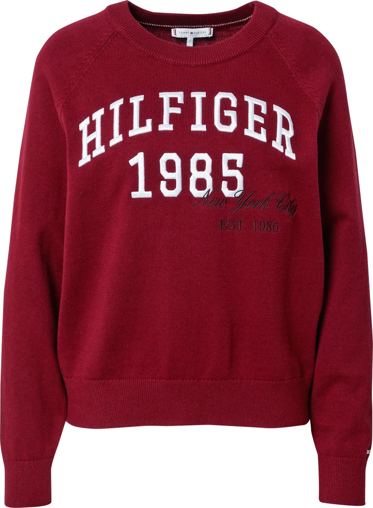 TOMMY HILFIGER Svetr čokoládová / rubínově červená / bílá