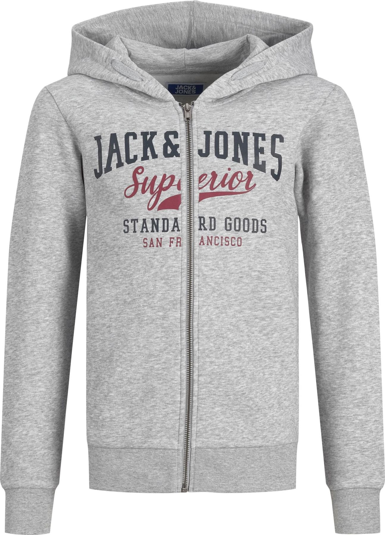 Mikina 'Logo' Jack & Jones Junior šedý melír / červená / černá