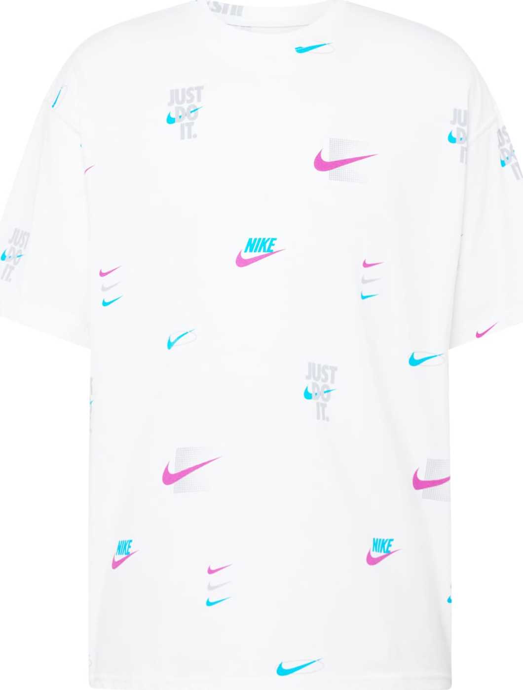 Tričko Nike Sportswear azurová / šedá / orchidej / bílá