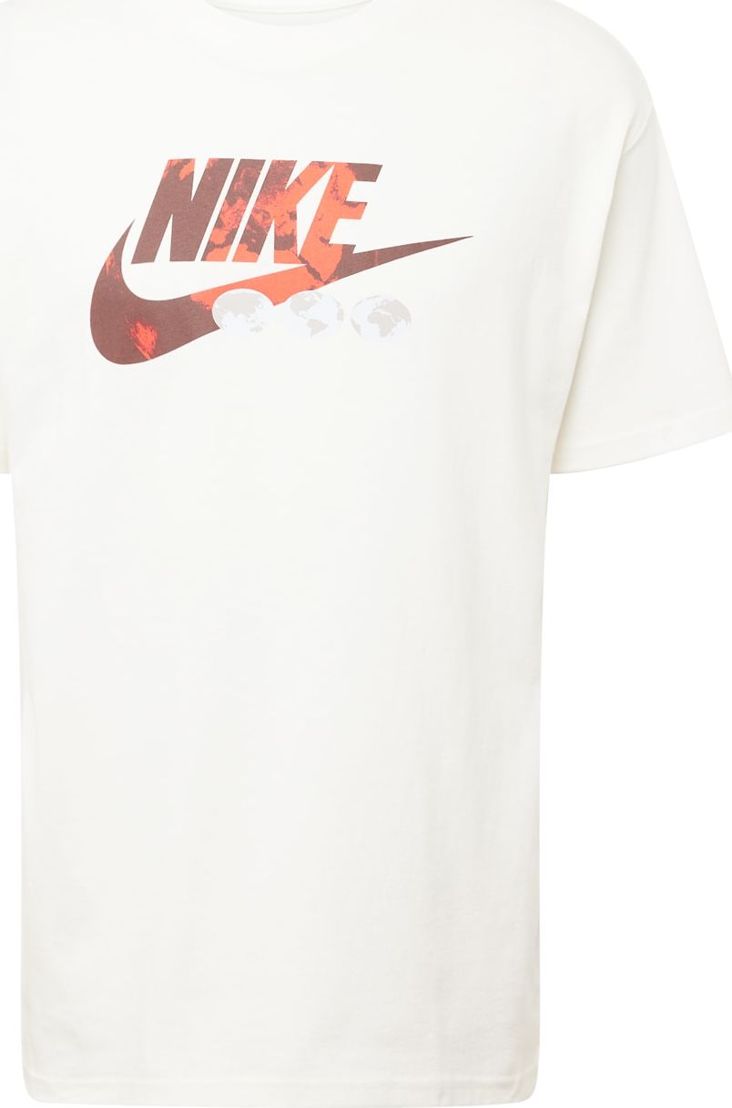 Tričko Nike Sportswear hnědá / tmavě oranžová / bílá