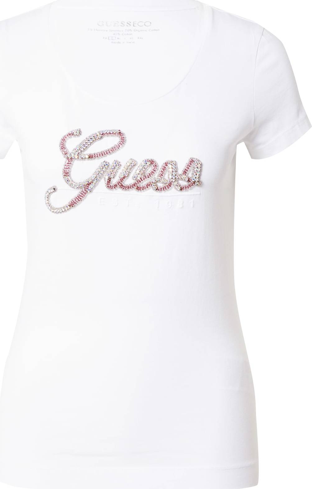 Tričko Guess pink / stříbrná / bílá