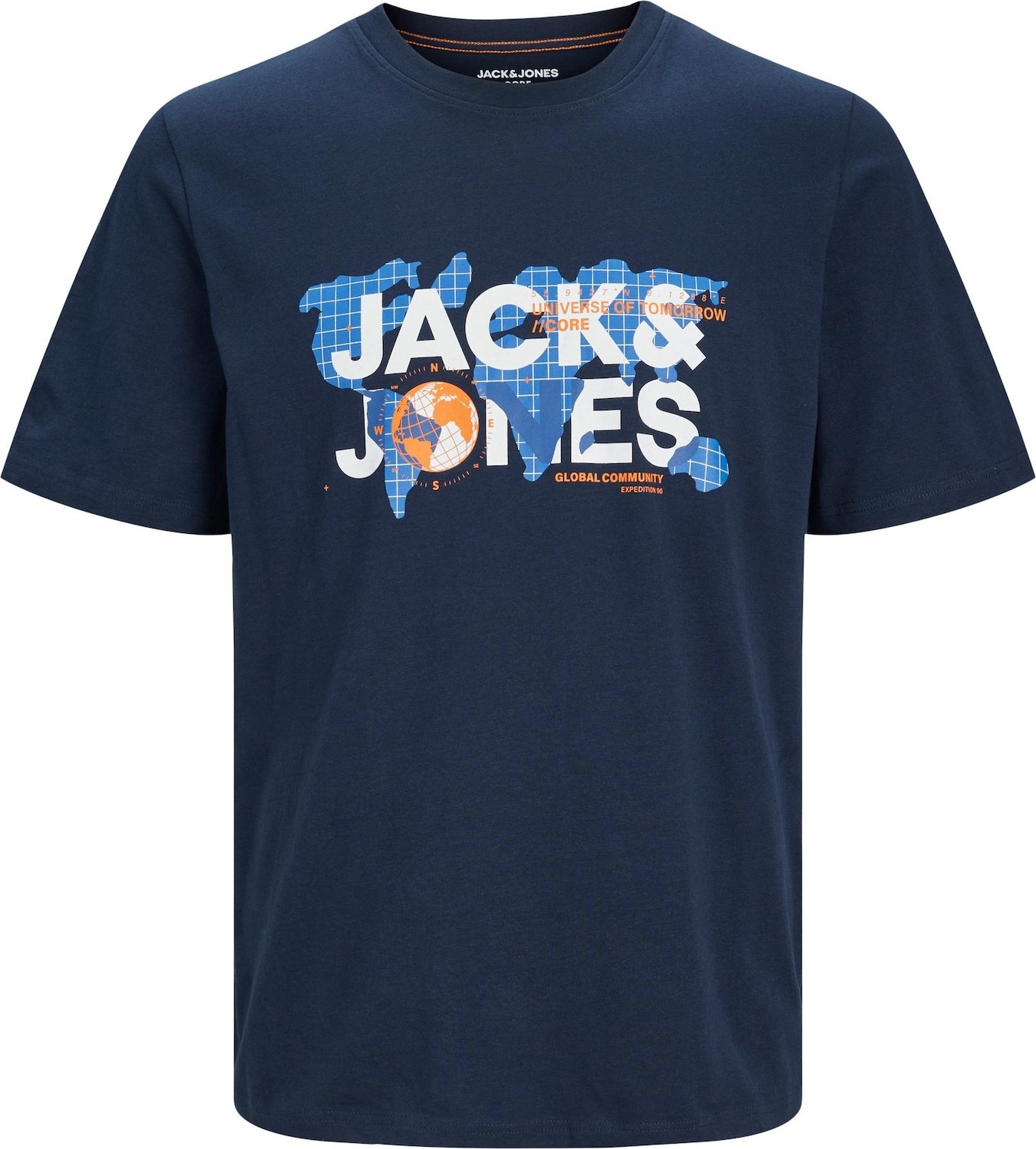 Tričko 'DUST' jack & jones modrá / námořnická modř / oranžová / bílá