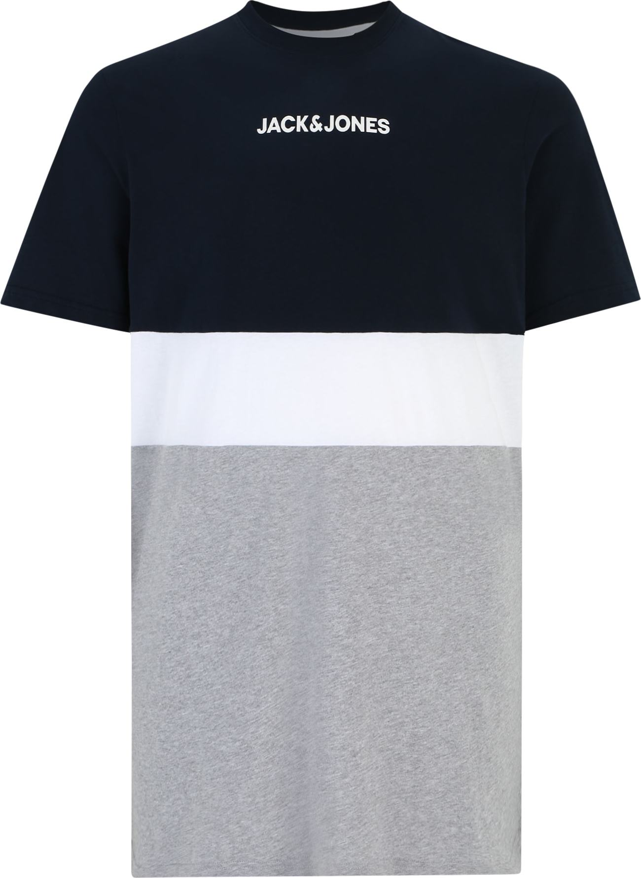 Tričko 'REID' Jack & Jones Plus námořnická modř / šedý melír / bílá