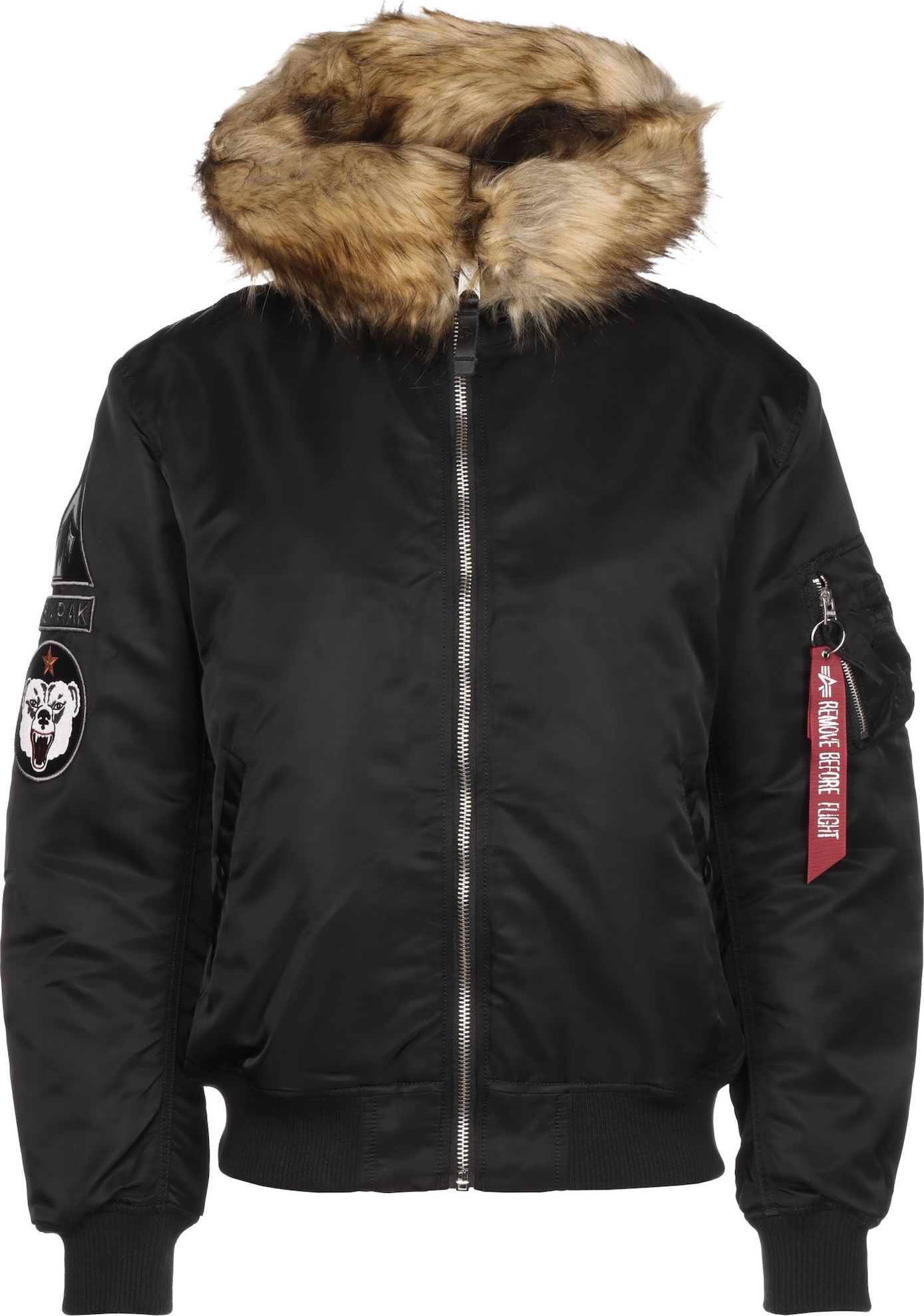 Zimní bunda alpha industries světle hnědá / červená / černá / bílá