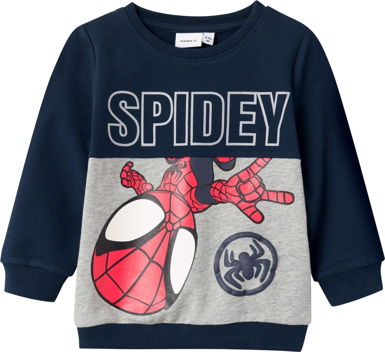 Mikina 'JUBI SPIDEY' name it tmavě modrá / šedý melír / červená / bílá