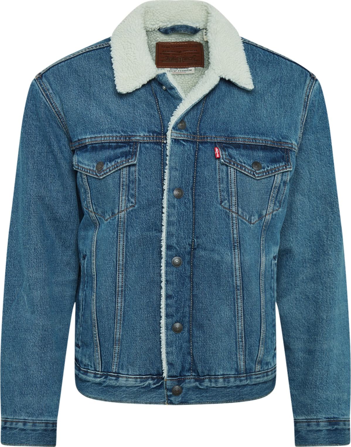 Přechodná bunda 'TYPE 3 SHERPA TRUCKER MED INDIGO - WORN IN' Levis modrá džínovina / bílá