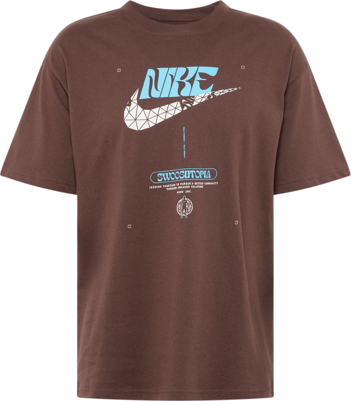 Tričko Nike Sportswear kouřově modrá / hnědá / bílá