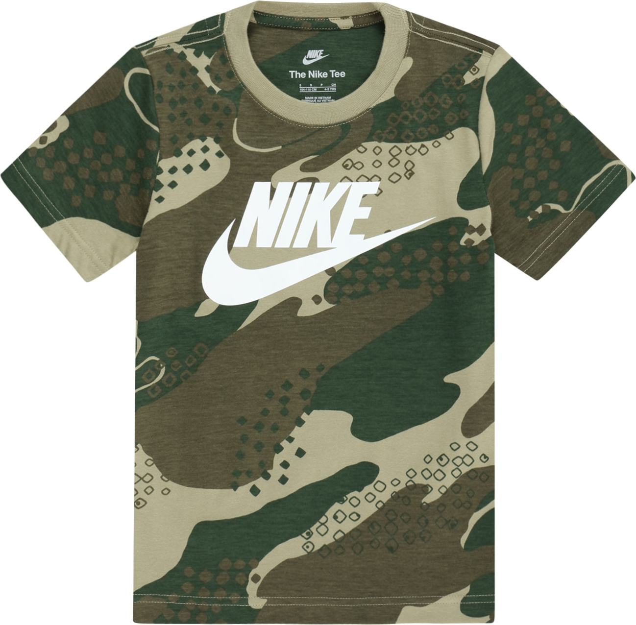 Tričko Nike Sportswear starobéžová / khaki / tmavě zelená / bílá