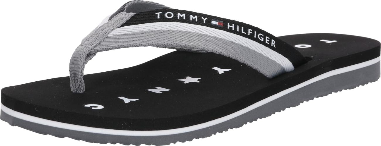 Žabky 'Loves ny' Tommy Hilfiger kouřově šedá / černá / bílá