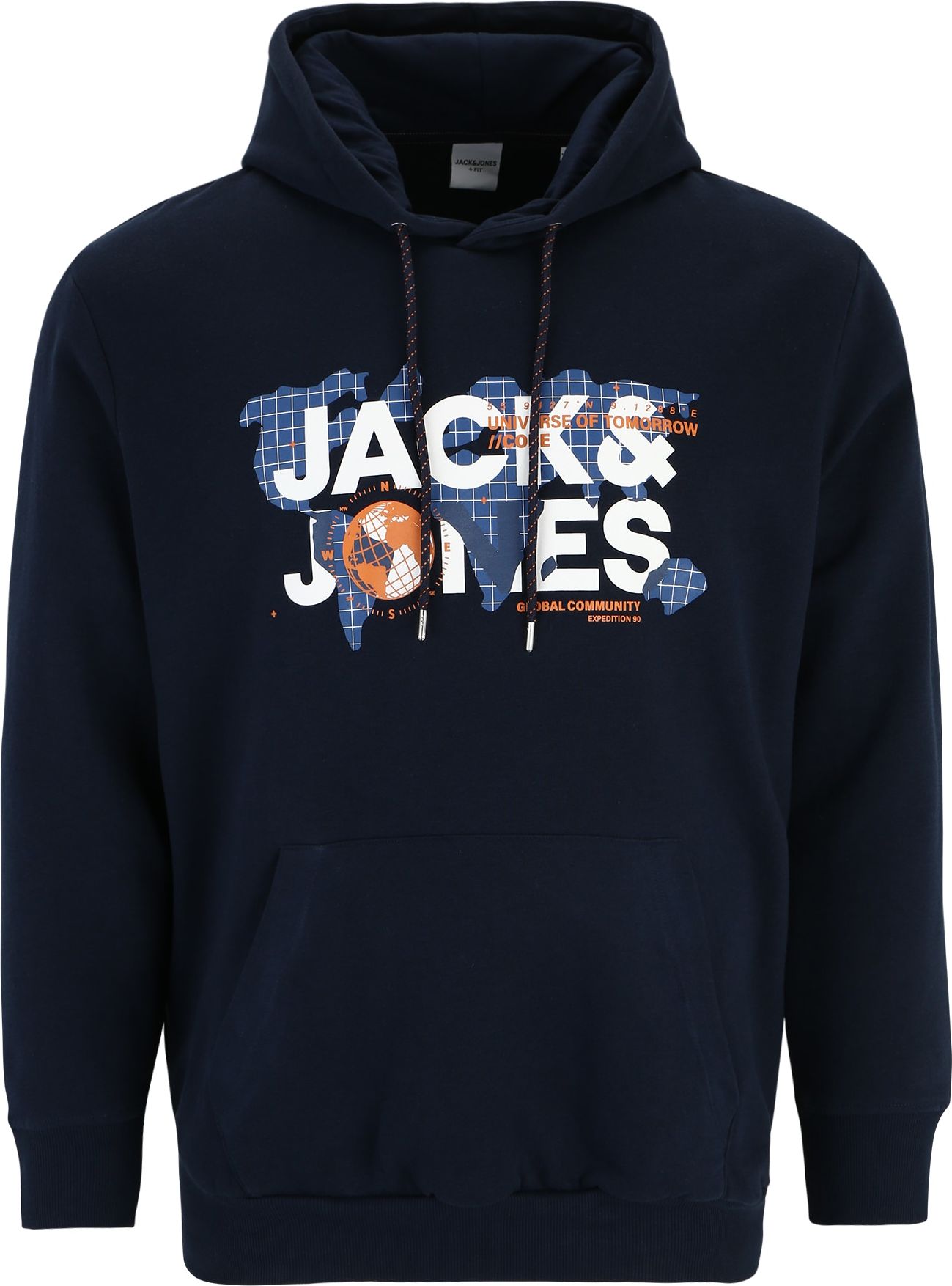 Mikina 'DUST' Jack & Jones Plus modrá / námořnická modř / oranžová / bílá