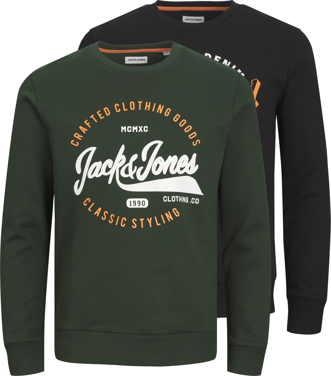 Mikina 'MIKK' jack & jones khaki / oranžová / černá / bílá