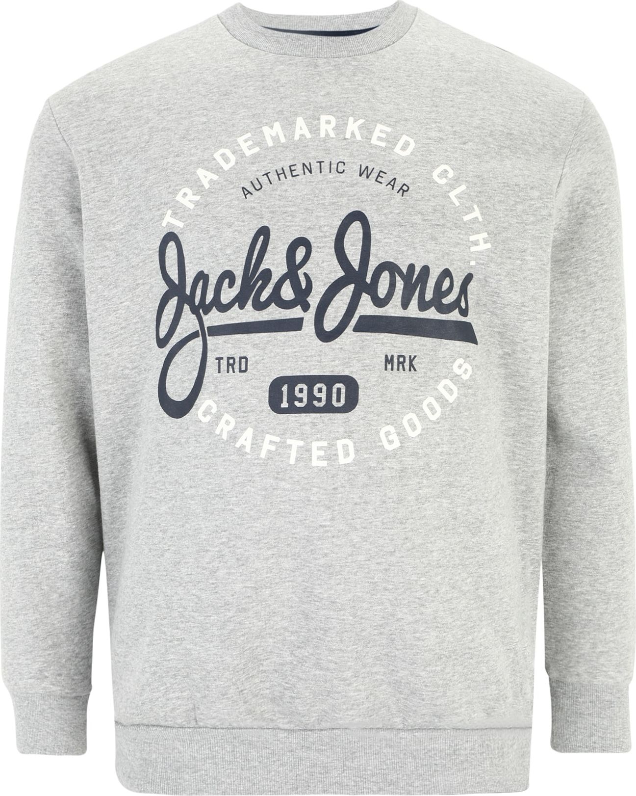 Mikina 'MIKK' Jack & Jones Plus marine modrá / šedý melír / bílá