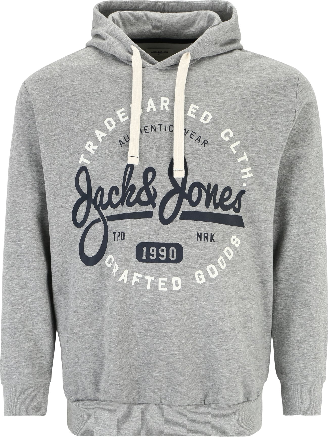 Mikina 'MIKK' Jack & Jones Plus námořnická modř / světle šedá / bílá