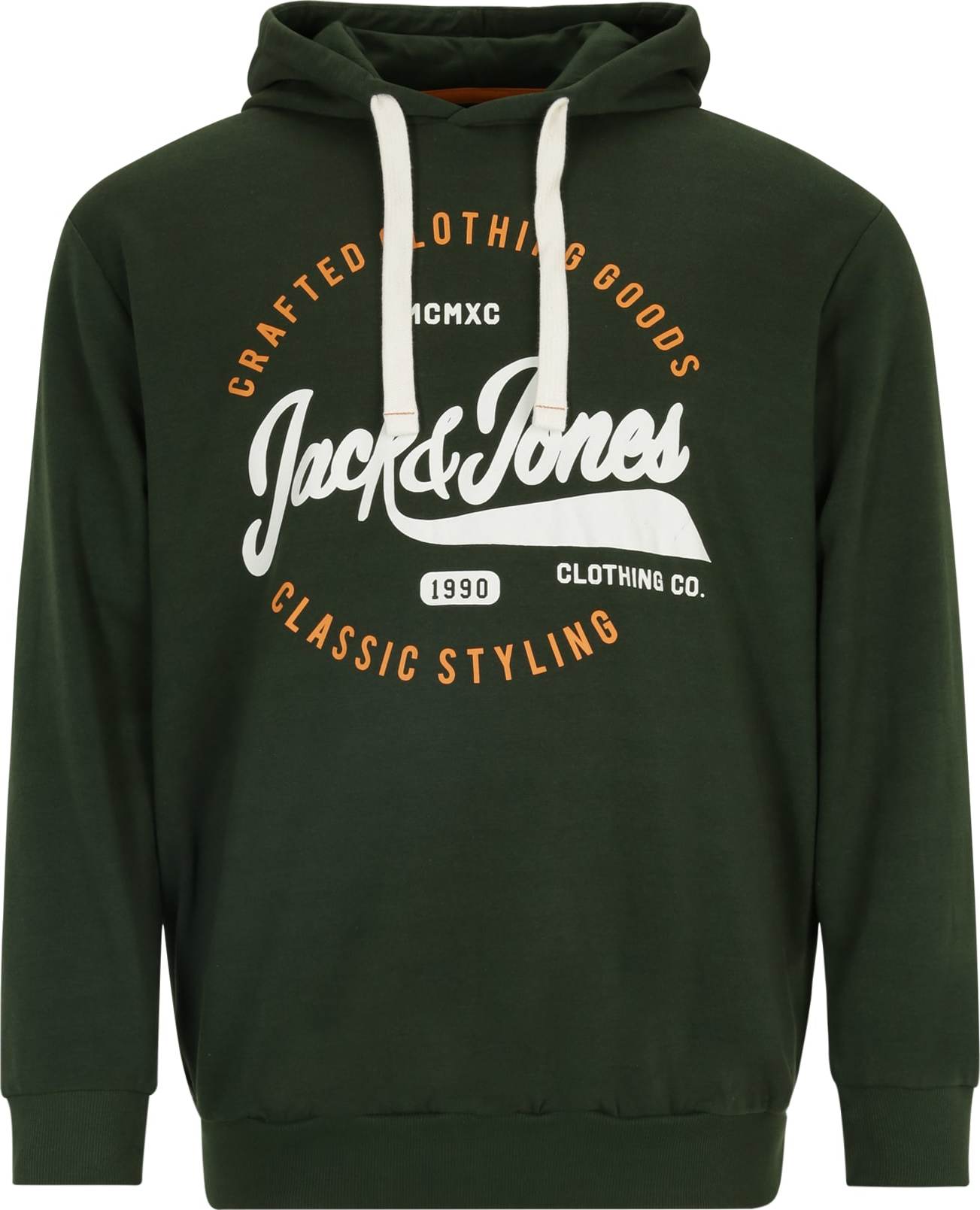 Mikina 'MIKK' Jack & Jones Plus tmavě zelená / oranžová / bílá