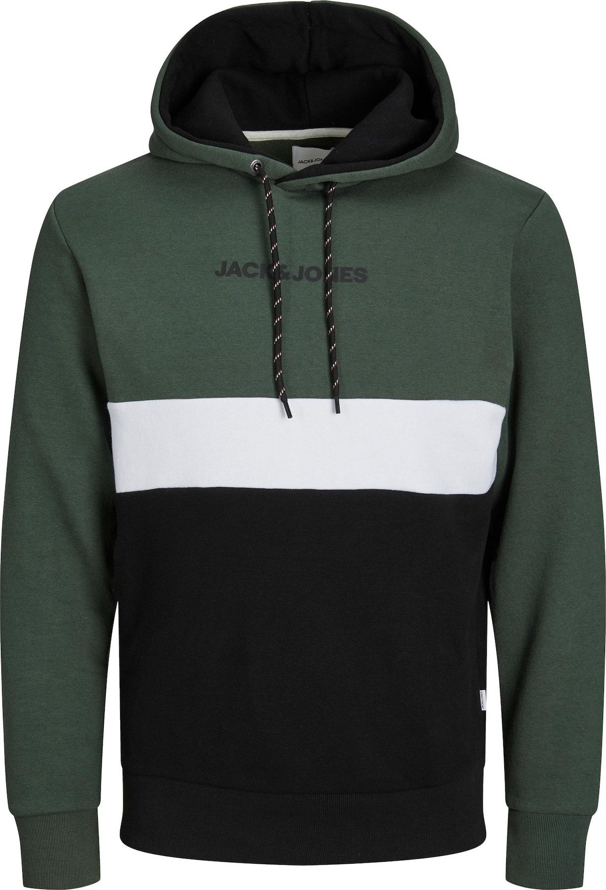 Mikina 'Reid' Jack & Jones Plus tmavě zelená / černá / bílá