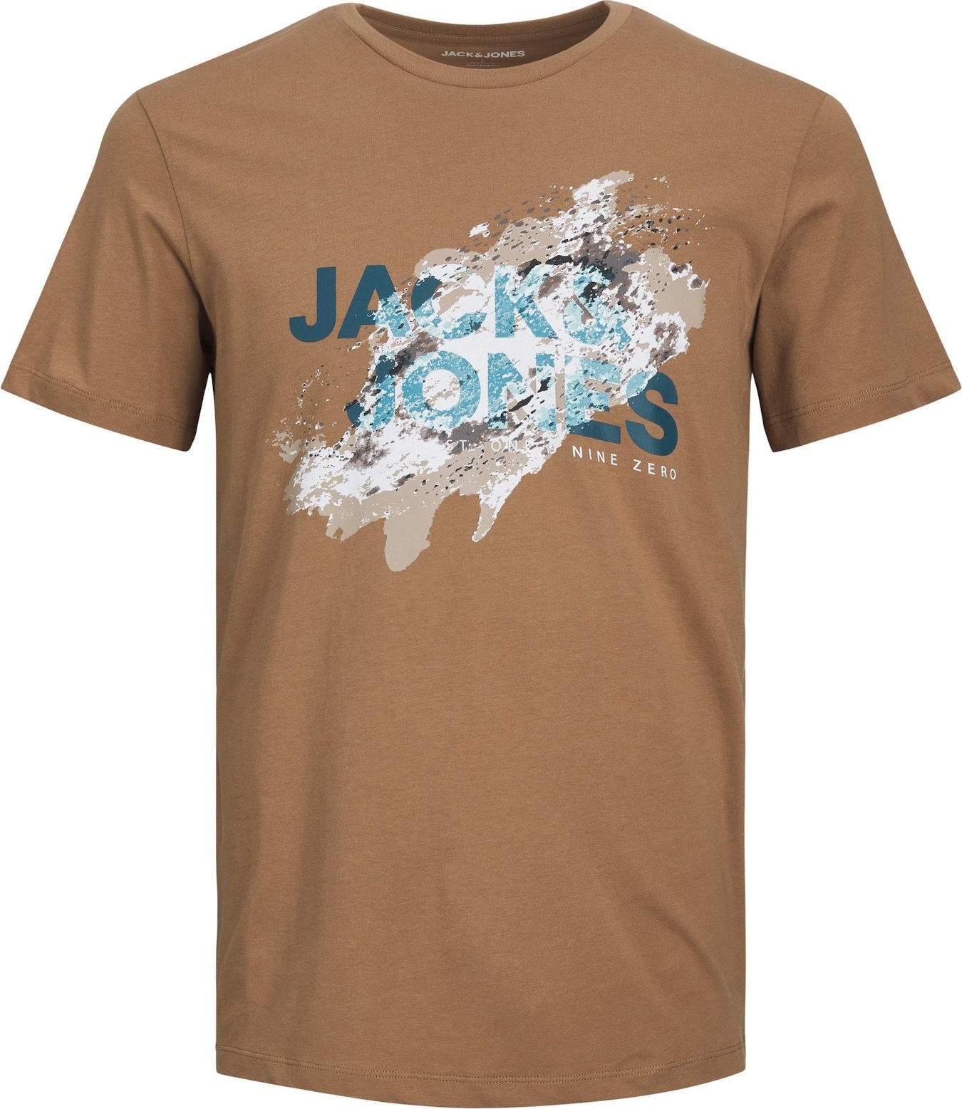 Tričko 'NELSON' jack & jones světle hnědá / petrolejová / bílá